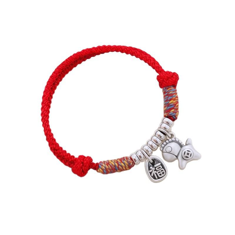 Sterling Silver 999 Zodiac Fortune Bracelet with Red String – Handmade Gift for Girlfriend or Best Friend ярко-красный
