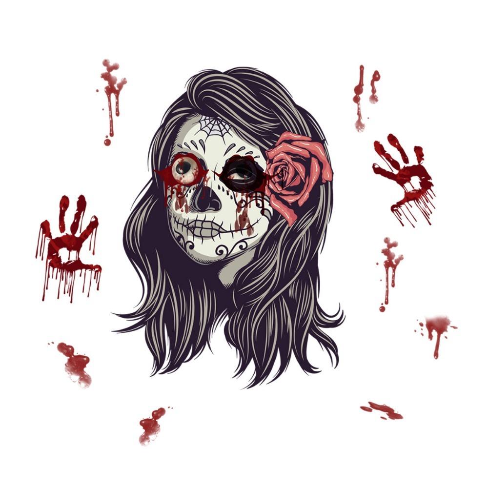 Autocollants Tête De Mort Florale Halloween – Stickers Abattant WC Effrayants Et Fun Pour Salle De Bain