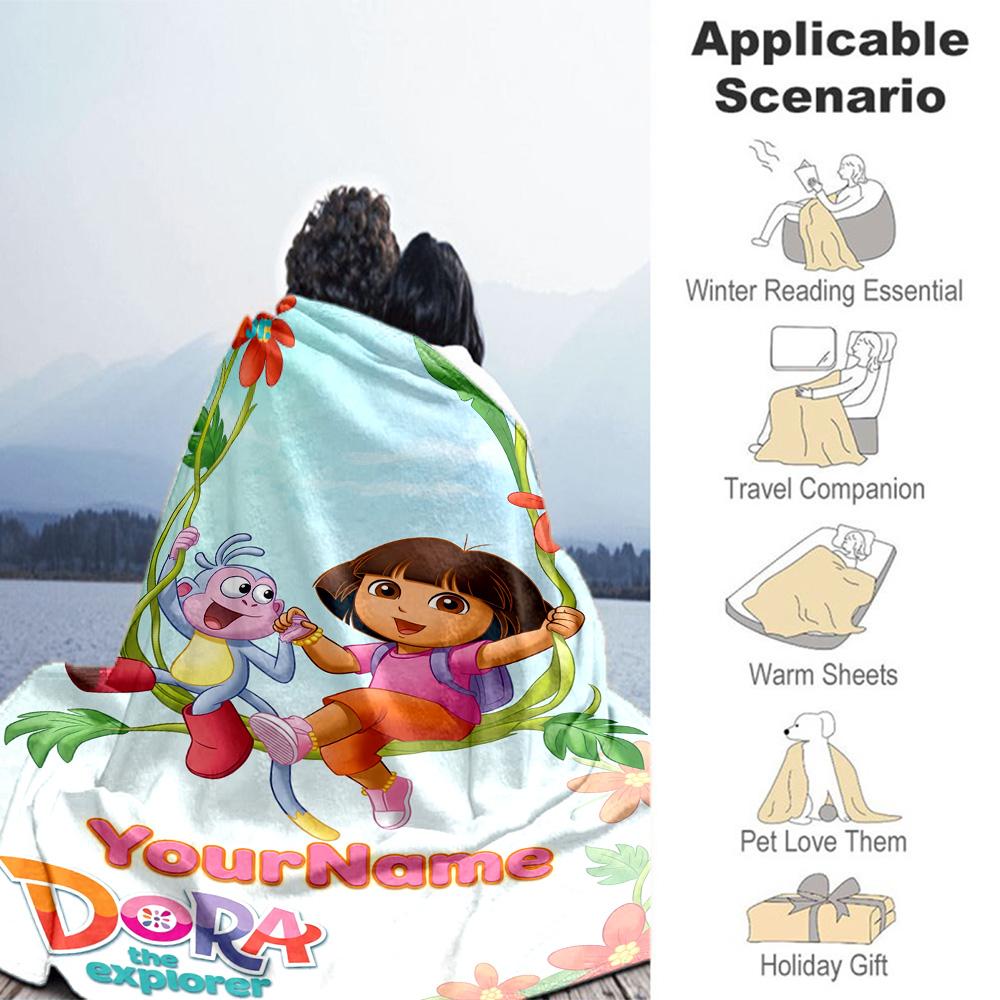 Dora Explorer Personalized Text Blanket Throw Personalized Blanket Ultra-Soft Throw For Sofa Couch Living Room Office Chair for All Occasions