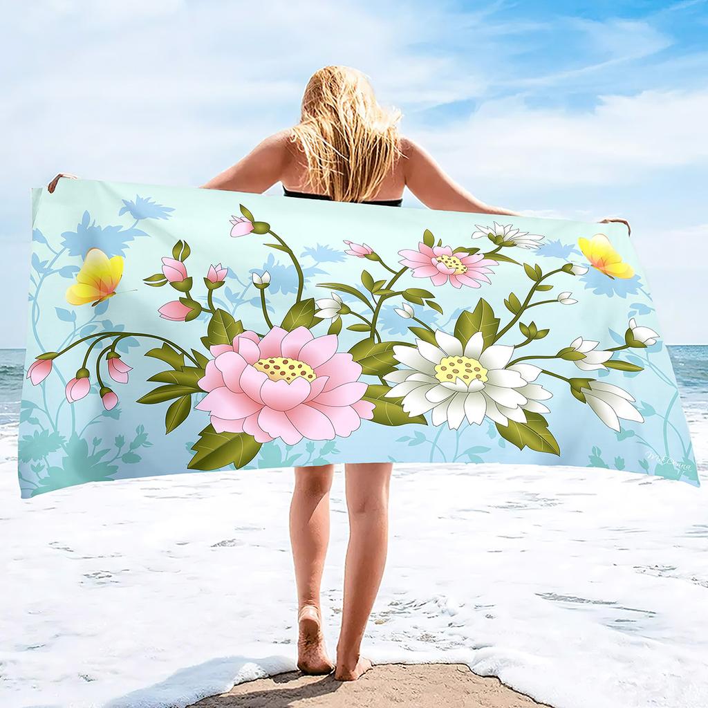 Bath Towel Boho Style Flower,Oversized Sand Proof Blanket Swimming Floral Flowers Bath Pool Towel for Travel Camping Yoga Sport