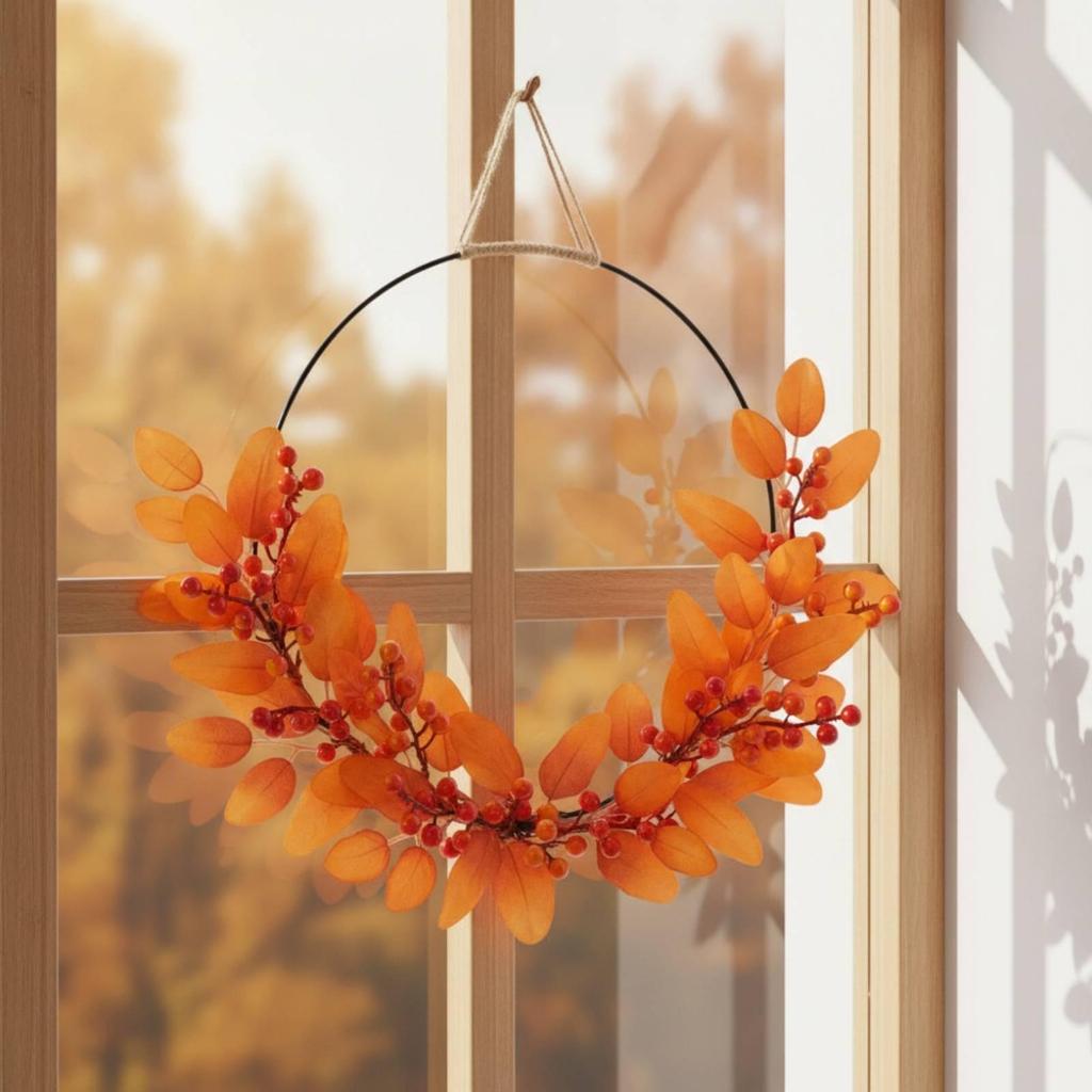 HalfWreath Artificial Wreath with Metal Hoop Seasonal Decor for Door, Thanksgiving, Entryway