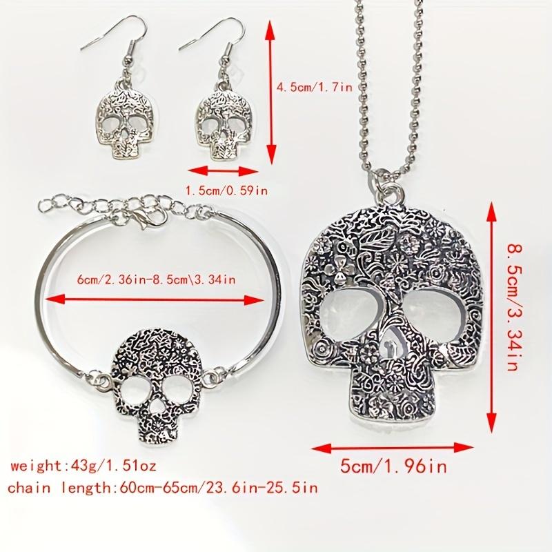 Set de bijuterii colier și cercei și brățară cu pandantiv cu craniu de epocă, ornament gotic punk