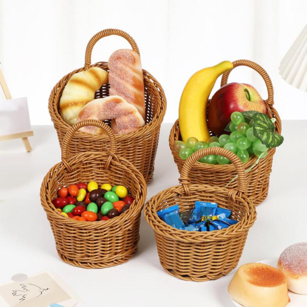 Multipurpose Imitation Rattan Wall Mount Basket with Hanging Handle Decor Hand Woven for Toys Snacks Vegetable Ginger Garlic