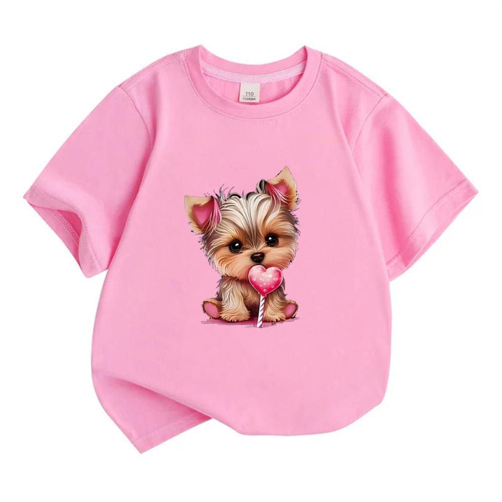 Short Sleeve Child Cute Dog T-shirt Girls Boy White Pink Black Short Sleeve T-shirts Tops Summer Casual Party Supplies Tee