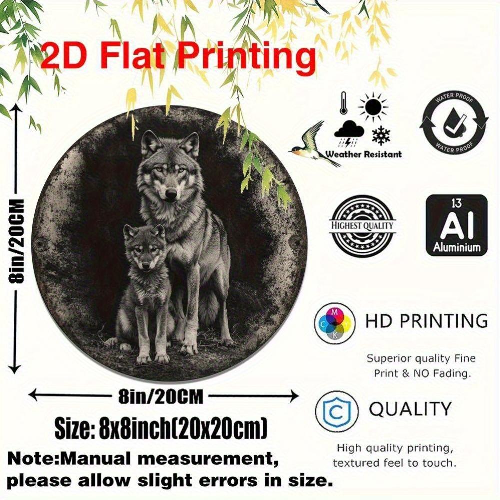 Bohemian Wolf Metal Sign x Inch Black White Animal Wall Art for Living Room Kitchen Decor 20x20cm(8x8inch)