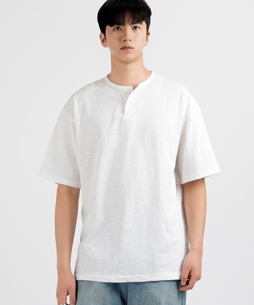 UNDEROFF Oversized Slub Henley Neck Short Sleeve T-Shirt Ivory