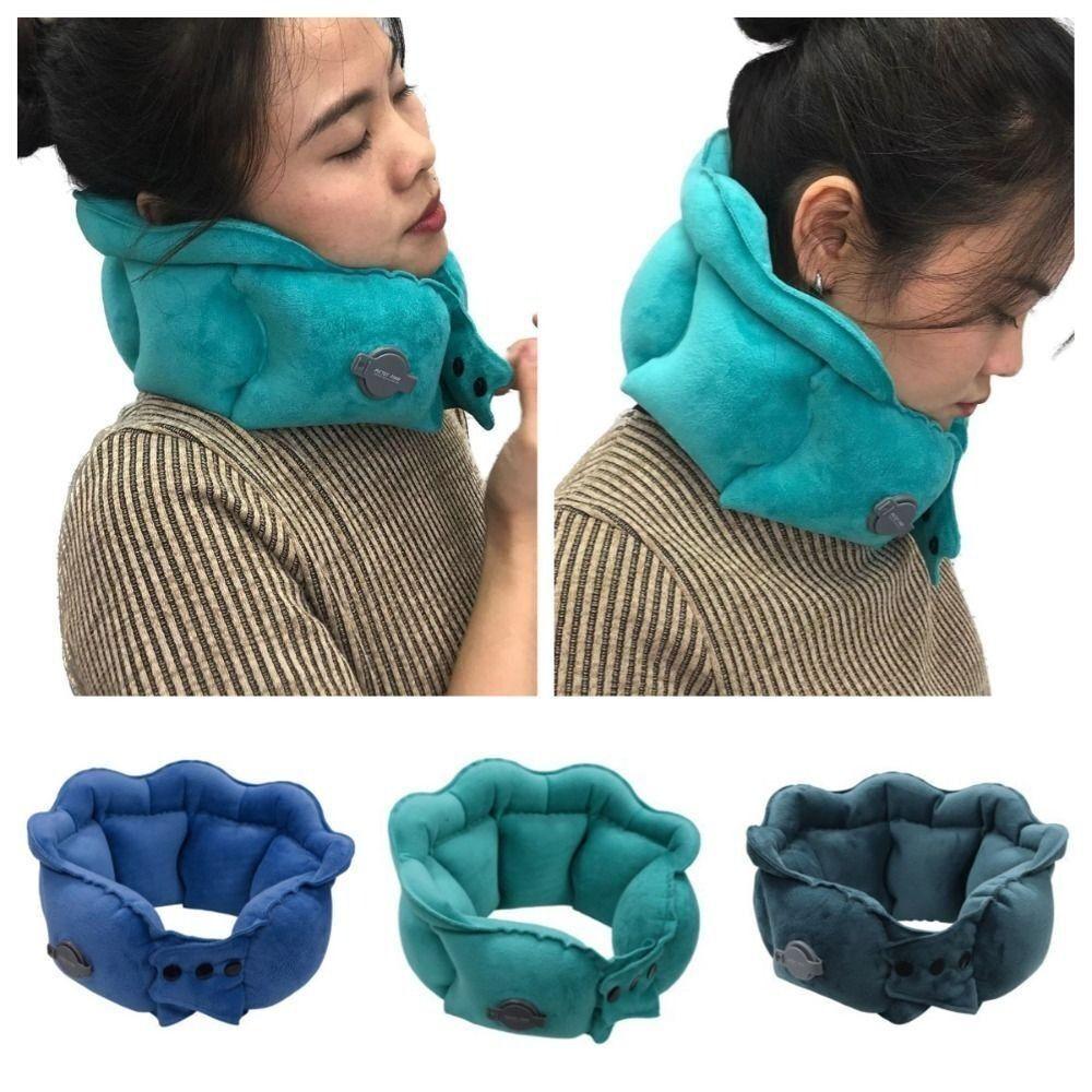 

Inflatable Travel Pillow Foldable Neck Support Cushion New U-shaped Pillow Travel темно-синього кольору