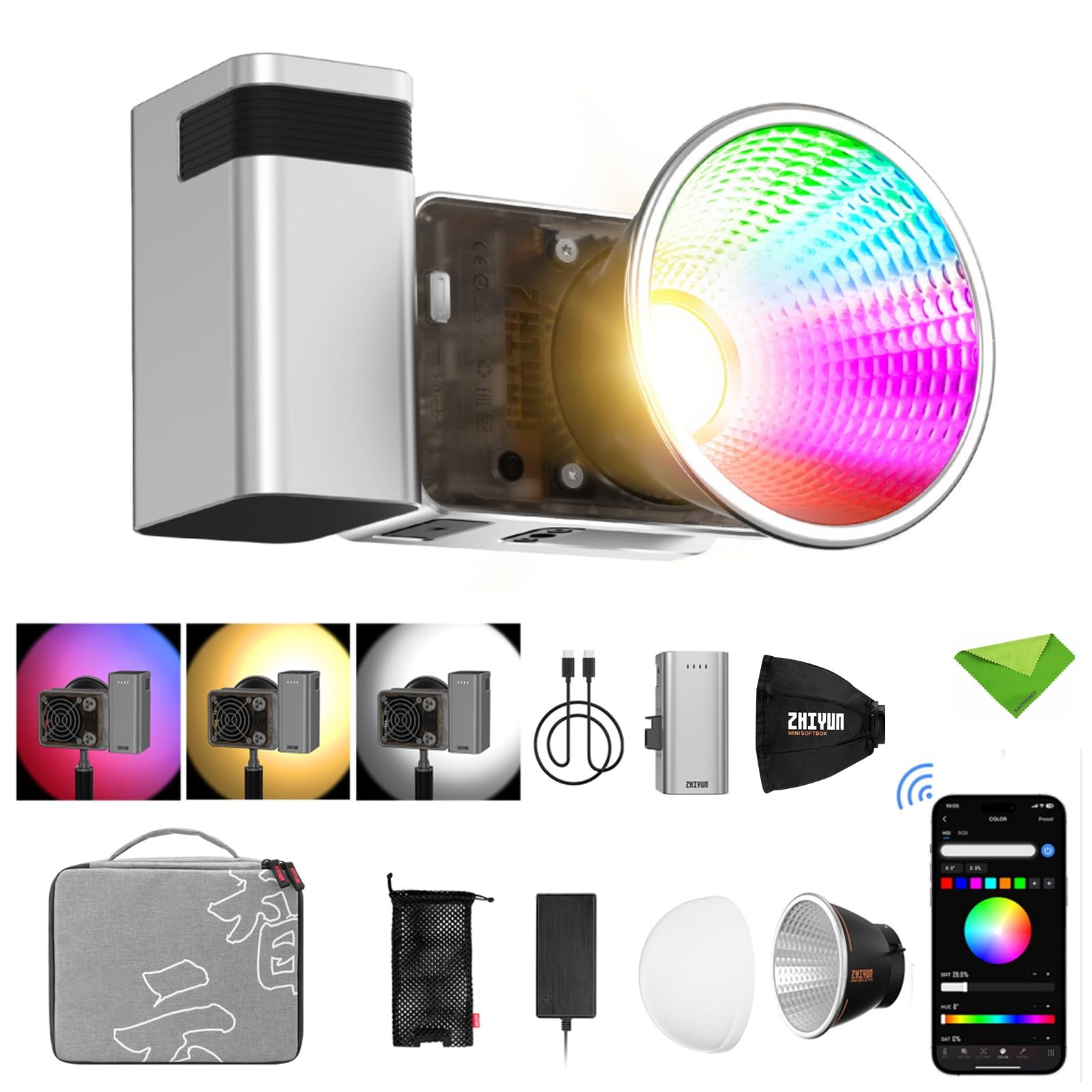 

Zhiyun X60 RGB Pro LED Video CCT Continuous Lighting for Studio Video and More Light, Bi-Color 2700-6500K, App-Controlled Photography, Lighting,