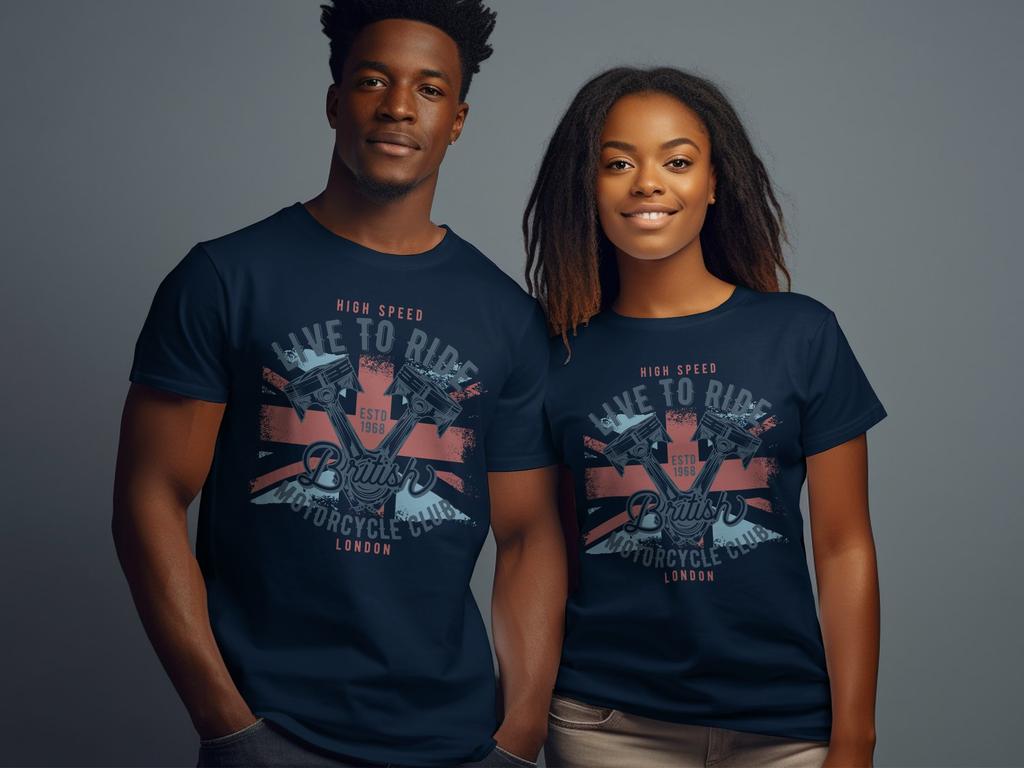 Vintage British Motorcycle Club TShirt London Biker Graphic Tee Summer Mens and Womens Loose and Breathable Tshirt Top