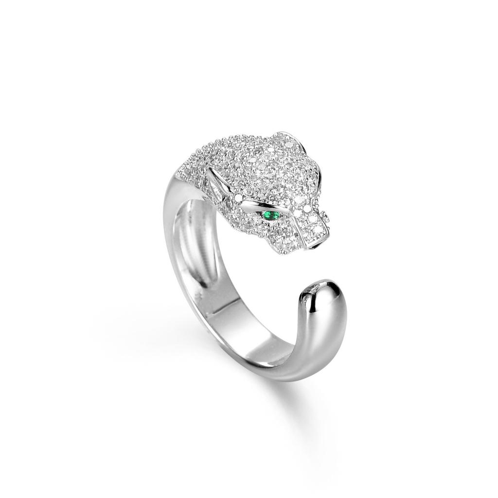 New Full Diamond Leopard Head Open Ring for Women, Light Luxury, Exquisite and Personalized, Non Fading Food Ring