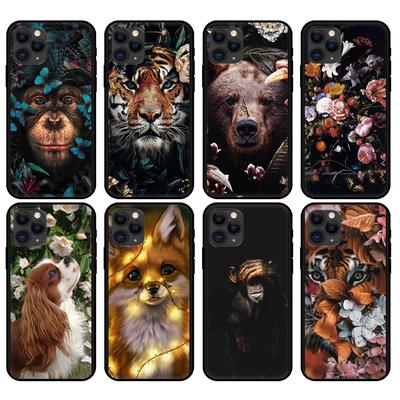 Custodia nera in TPU per iPhone 5 5s SE 2020 6 6s 7 8 Plus X 10 XR XS 11 12 mini Pro MAX cover posteriore Fiore Animale Tigre