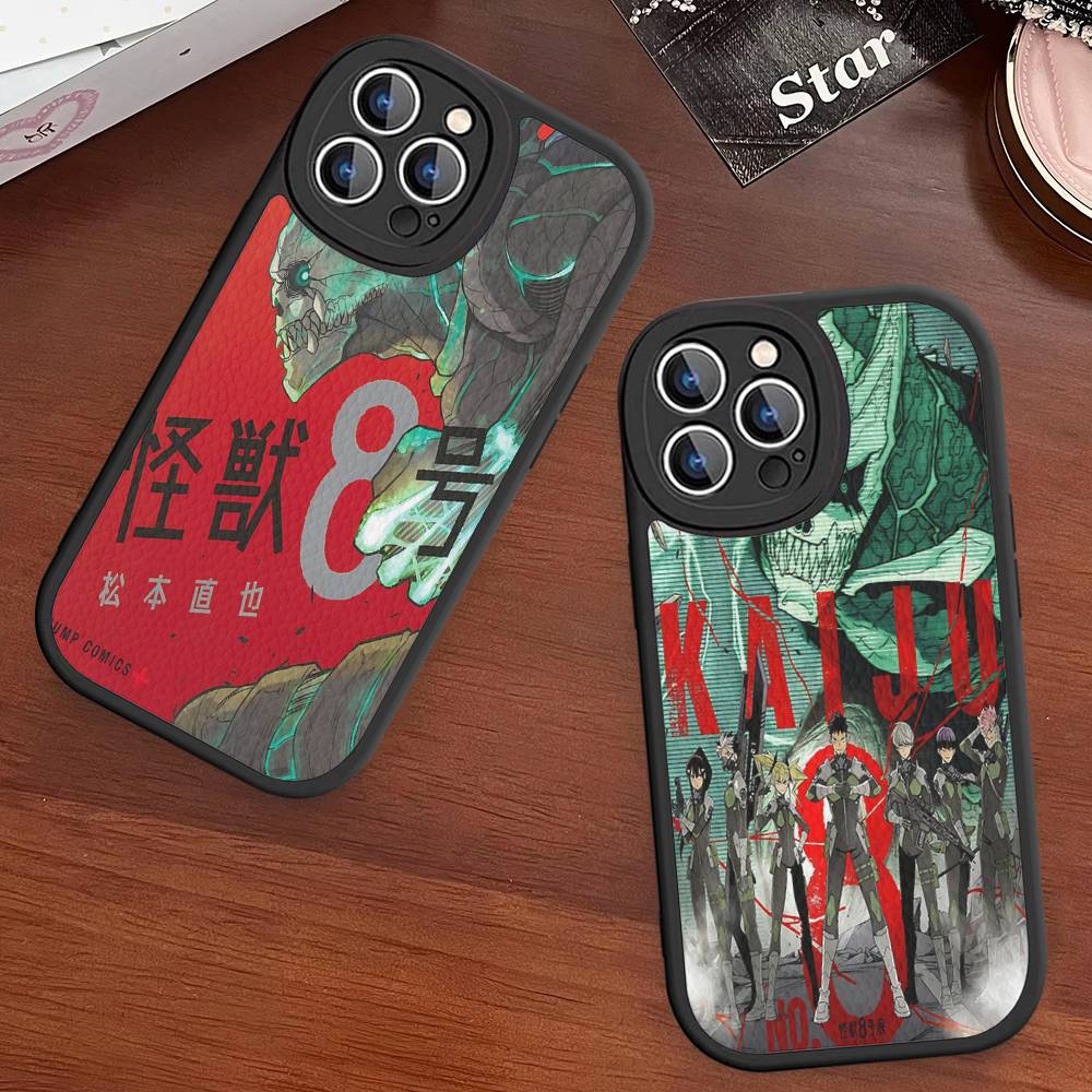 Classic Anime K-kaiju No8 Leather Phone Case For IPhone 16 15 14 13 12 11 Pro Max Plus Shockproof Cover