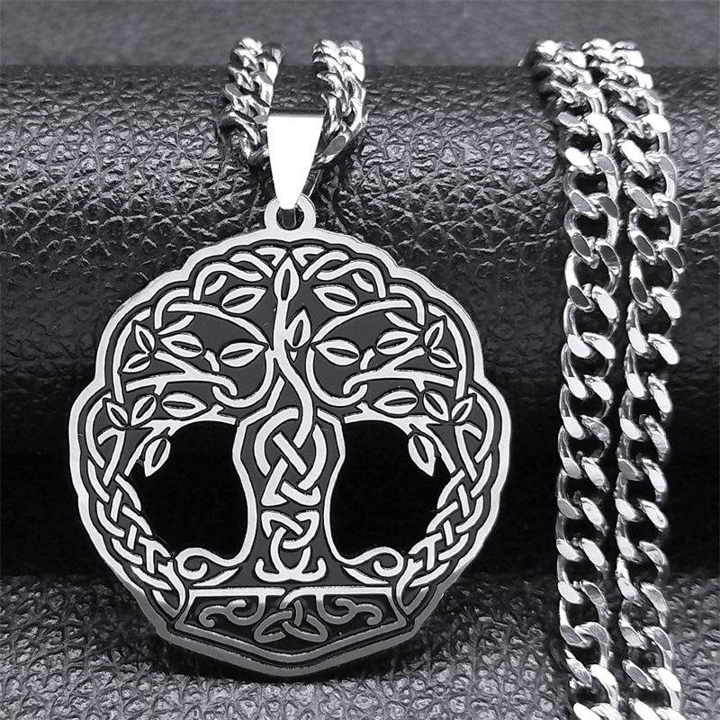 Viking Tree Of Life Necklace Stainless Steel Celtic Knot Jewelry Antique Blackened Pendant