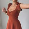 Summer Autumn Women Sexy A-line Maxi Dress Elegant Square Collar Sleeveless Solid Slim Long Dresses Women's Bow Tank Tops Dress