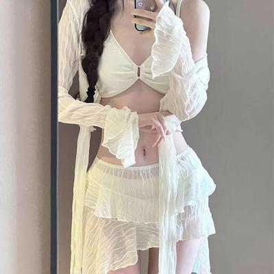 2025 Women's Sexy Four-Piece Bikini Set with Long-Sleeved Sunscreen for Hot Springs