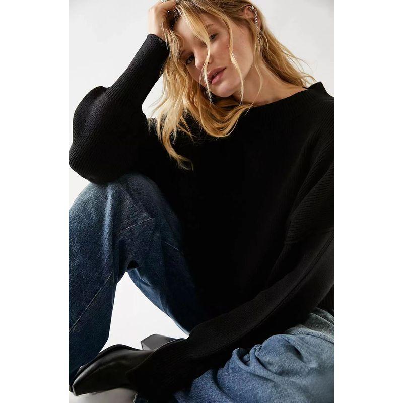 European and American Fashion Round Neck Loose Pullover Knit Sweater Round Neck Neck Loose Knit Sweater