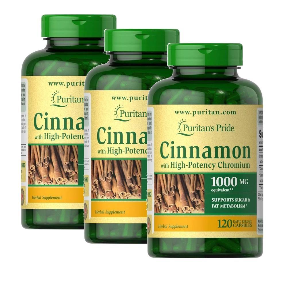 Puritans Pride Cinnamon Chromium 2000mg Capsules 3 pcs 120 Tablets