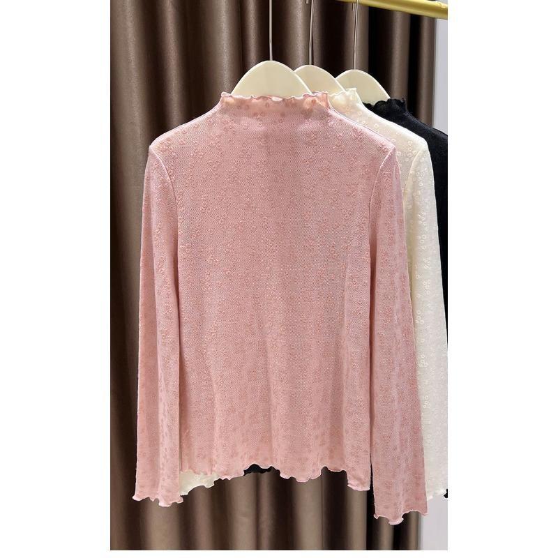 Elegant and Exquisite Jacquard Lace Bottoming Shirt for Women Elegant Suspender Skirt and Half Turtleneck Top with Earrings