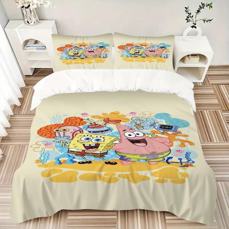 3Pcs Spongebob Friends Adventure Bedding Set Soft Fabric Duvet Cover Pillowcases Home Christmas Xmas Halloween Gift 1 Duvet Cover 2 Pillowcase El19