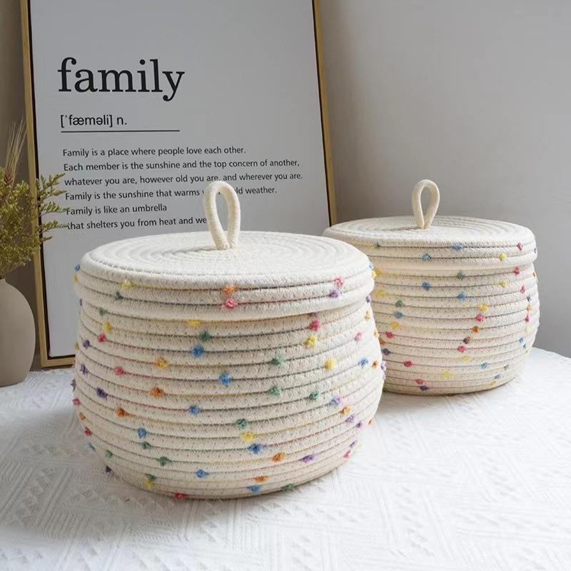 Cotton Rope Storage Basket with Lid, Desktop Storage Box, Storage Basket, Key Supplies, Woven Cosmetic Storage Basket, Underwear
