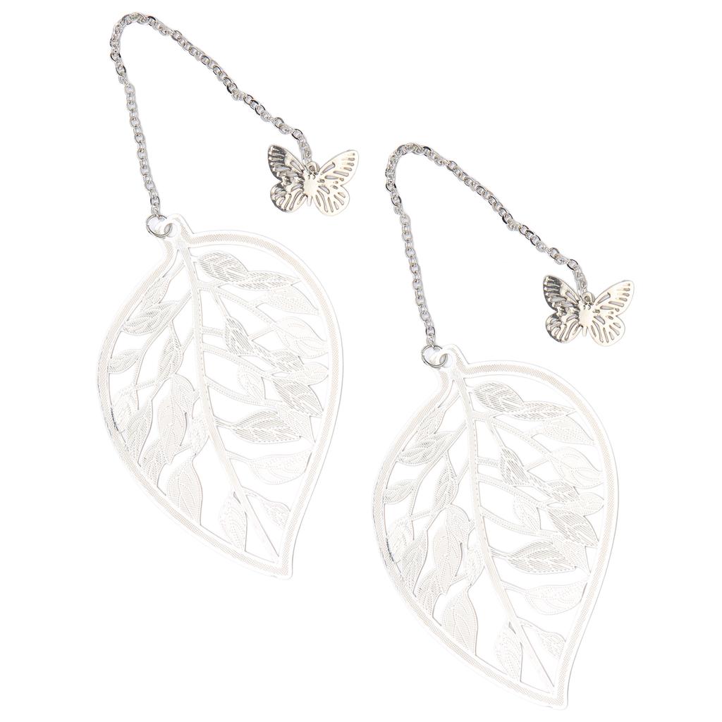 2Pcs Metal Bookmarks Retro Leaf Style Silver Color Elegant Light Slim Hollow Bookmark for Office School Family