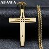 AFAWA Christian Cross Necklace Women/Men Stainless Steel Gold Color Religion Jesus Christ Pendant Necklaces Jewery Colgante NS02