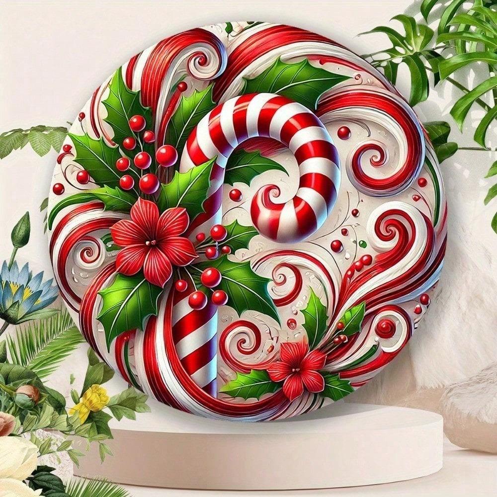 Blechschild Vintage Wanddekor 8x8 Zoll Rund Rote Süßigkeit Aluminium Metallkunst Haus Küche Café Bar Weihnachtsfeier Geschenk
