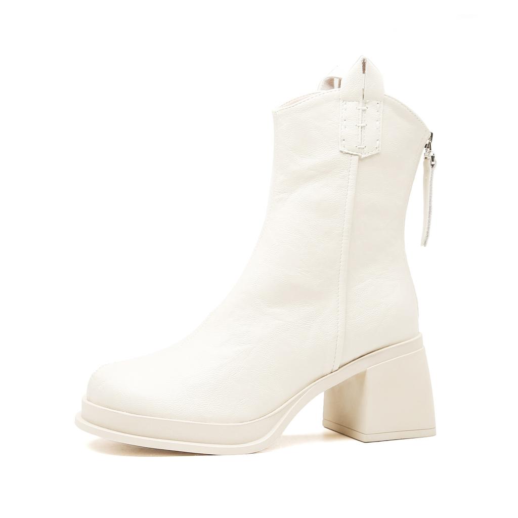 Small height-increasing boots women's autumn and winter thick-heeled short boots autumn and winter white high-heeled boots leather boots Martin boots