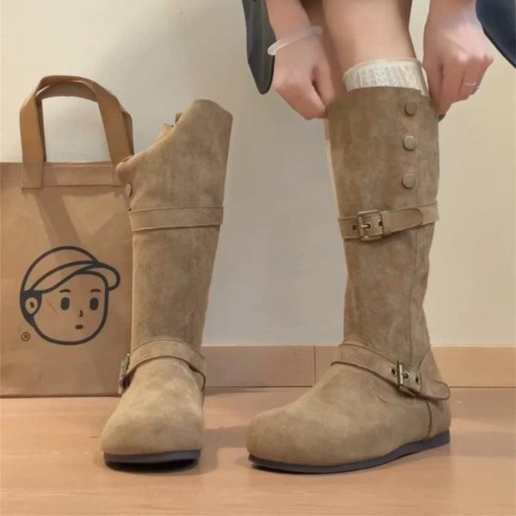 Inner height increase two wear Boken short boots women's new autumn and winter retro Martin boots Maillard flat-bottomed stacking boots