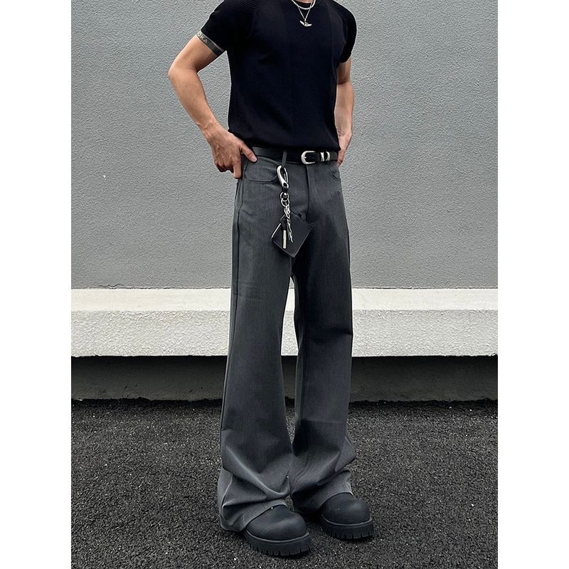 Blaexit American-Style Cleanfit Curved-Leg Flared Trousers for Men, Straight-Leg Drape Minimalist Old Money Vibe Pants