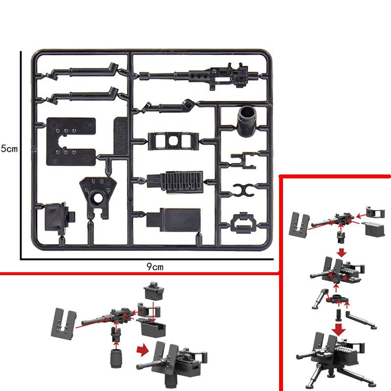 Blocuri de construcție militare din Al Doilea Război Mondial, figurine soldați, arme, echipamente, accesorii, Gatling M2 mitralieră grea, RPG, MOC, cărămizi mini