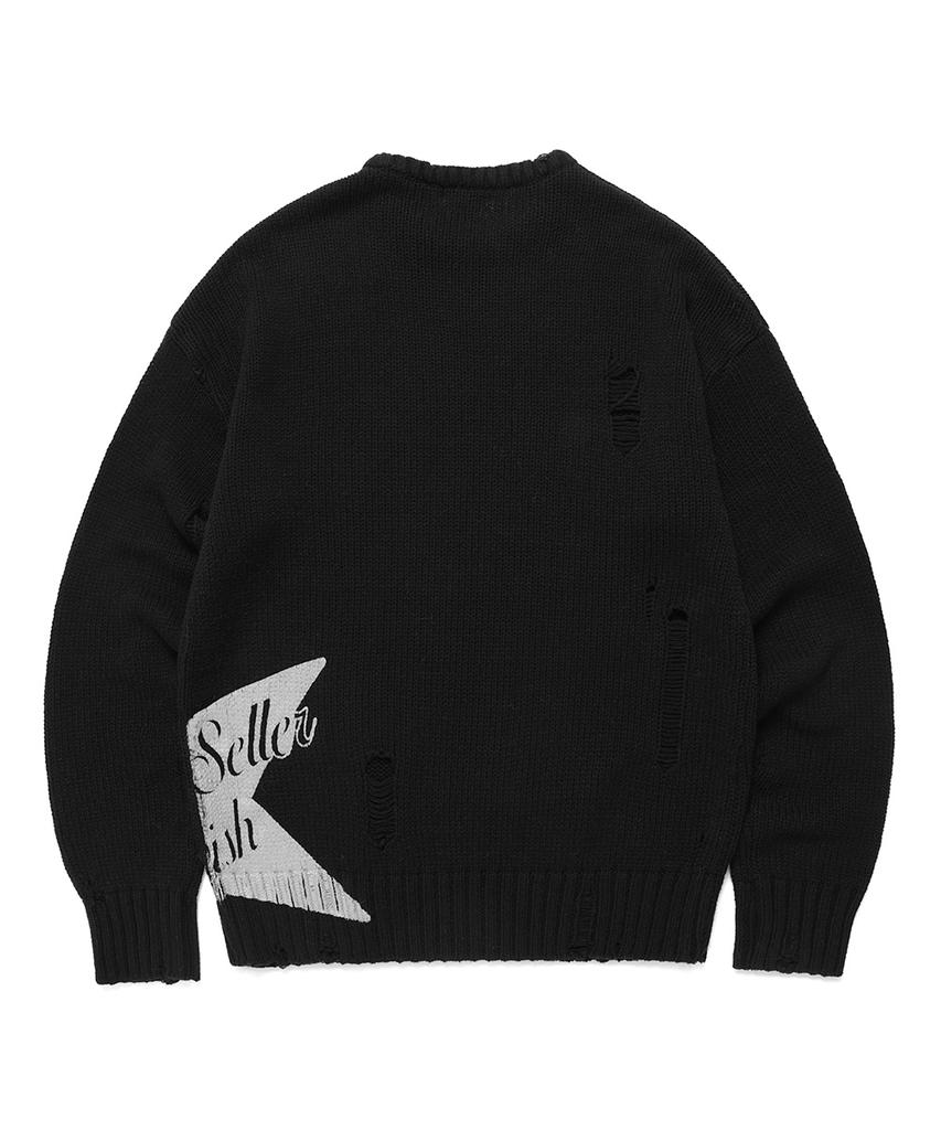 CAVISH W Damaged Star Knit Crewneck Black(Cv2Dffk601A)