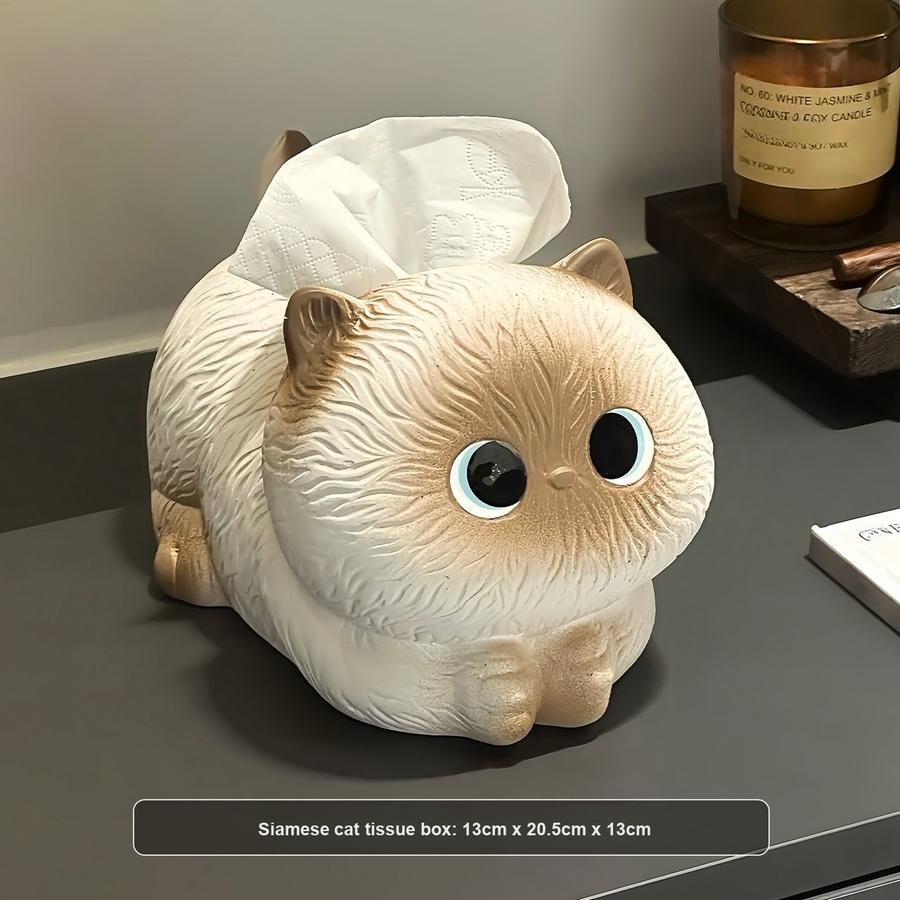Cute Siamese Cat Paper Towel Box Decorative Storage Container for Living Room Tabletop