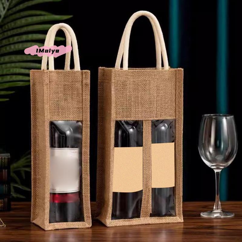 M-1Pc Red Wine Handbag Gift Box with Window And Handle Single Double Bottle Champagne Packaging Bag Wedding Favors for Guests