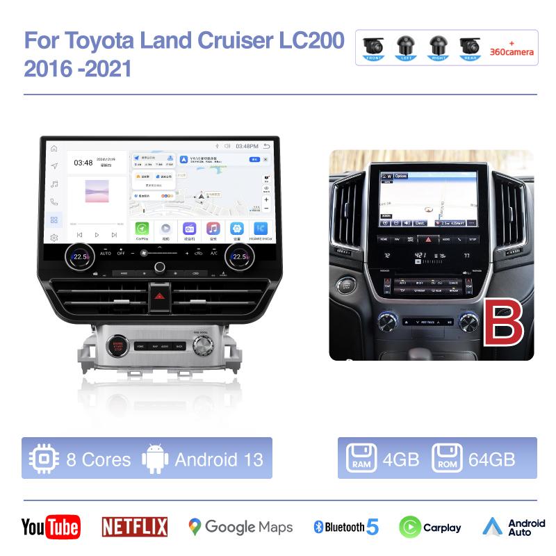 19.8" For Toyota Land Cruiser LC200 2016 -2025 Car Multimedia Video Player GPS Navigation Radio Android Auto Carplay 4G WiFi 360