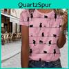 Cat Print Women Fashion Striped T Shirt Funny Casual Oneck Short Sleeves Tshirt Summer Female Tee Shirt