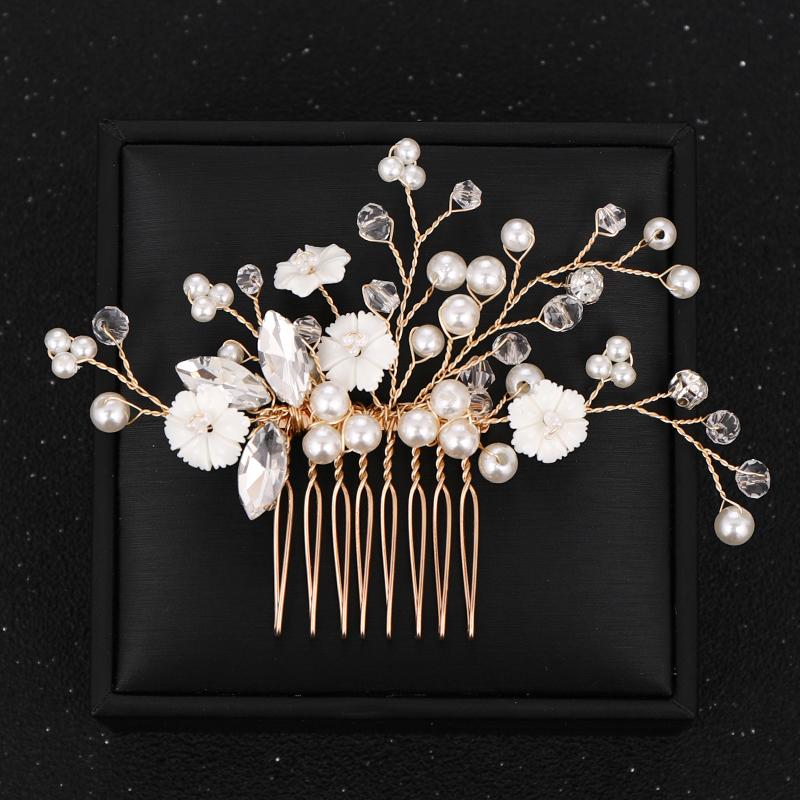 Handmade Gold Crystal Pearl Wedding Hair Combs Hair Accessories for Bridal Headpiece Combs Women Wedding Hair Jewelry Headwear