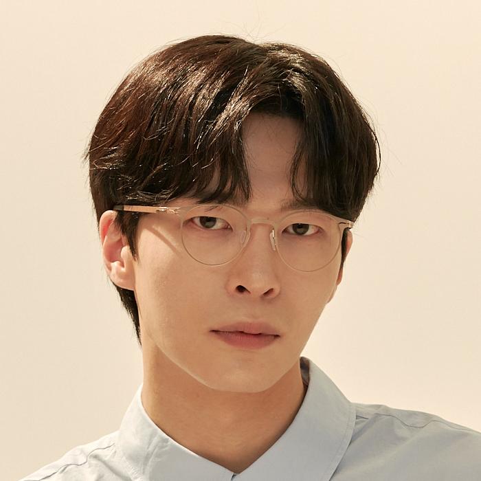 Alloaiweeo [The Air_Flat] Al8304 1414M Ultra-Lightweight Semi-Over Round Gold Eyeglass Frames