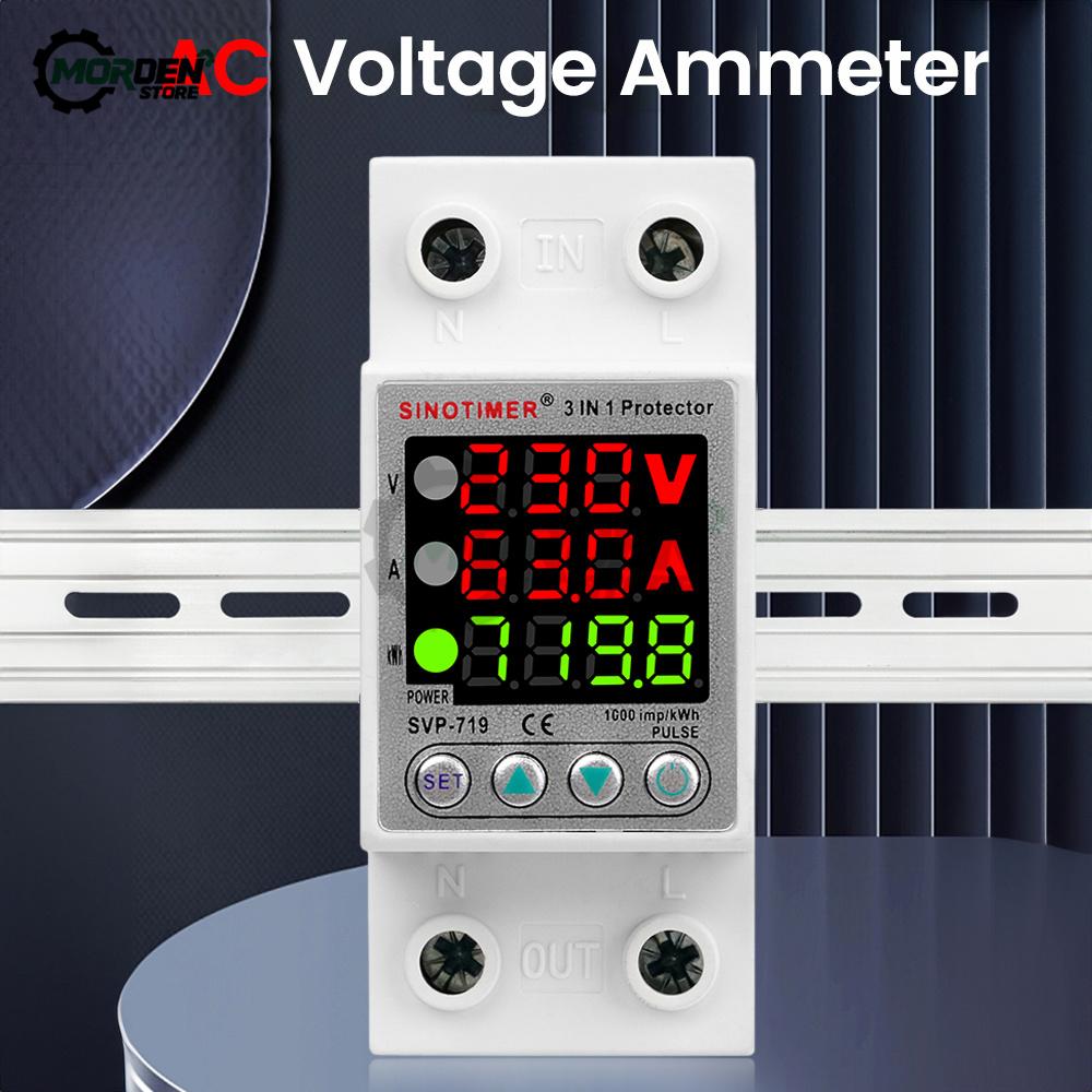 61A 111V 1IN1 Display Din Rail Adjustable Over Under Voltage Device Protector Relay With Over Current Protection Power Supply