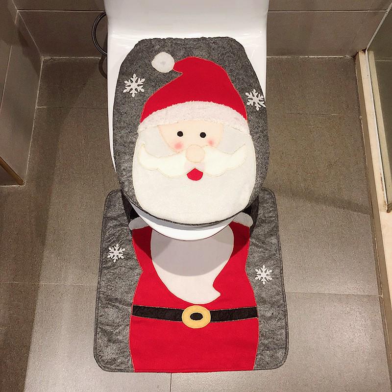 Mingguan Christmas Santa Toilet Set: Seat Cover, Floor Mat, Tank & Tissue Covers, 2-Piece Ornament Set