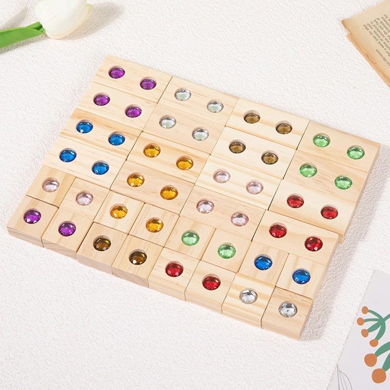 Rainbow Building Block Mandala Translucent Diamond Matching Color Castle Building Block Interior Creative Ornaments Stacking Music Toys