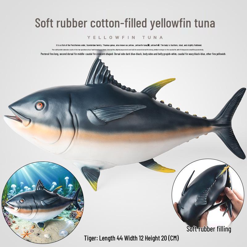 Large Yellowfin Tuna Soft Rubber Toy - Children's Ocean Animal Model for Cognitive Learning and Aquarium Decoration