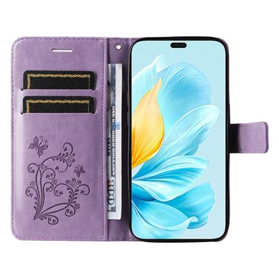 För Honor 200 Lite Plånboksfodral Blommigt Fjärilspräglat Läder Telefonfodral Stöd