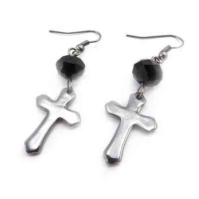 [J8128] - Black Gray 'Cross' Designer Earrings