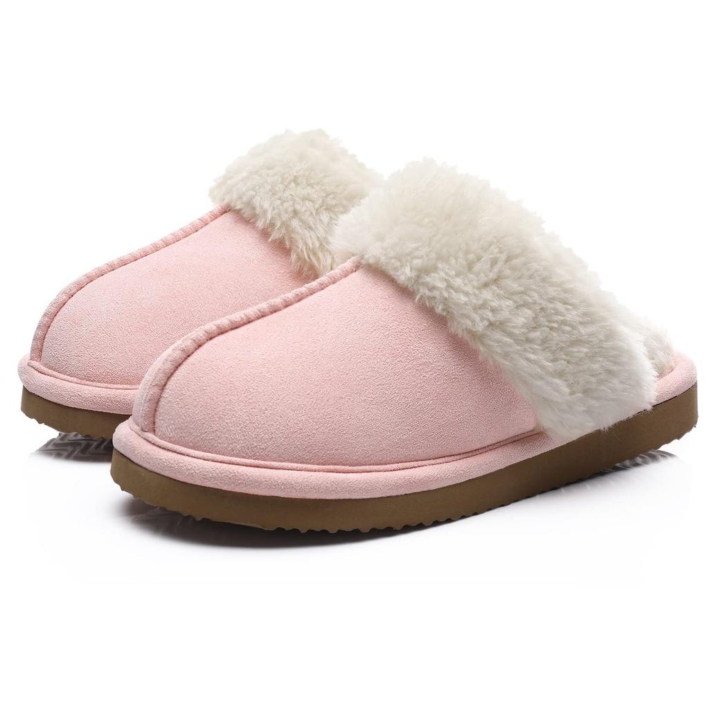 Fashion Crestar Women's Fuzzy House Slippers Winter Fluffy Memory Foam Suede Slippers with Faux Fur Collar Comfort Warm Indoor Slippers