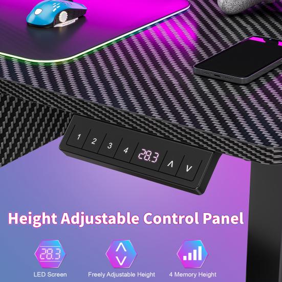 Stehschreibtisch Elektrischer Schreibtisch 48" x 24" Höhenverstellbar Gaming mit Steckdosen & LED-Leuchten Ergonomischer Sit-Stand-Auf-Ab Computer Tisch