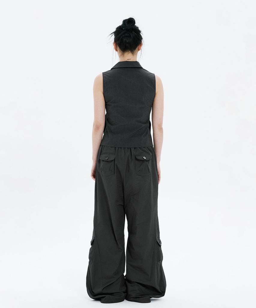 Hanahi Side Shirring Pocket Wide Pants Gray