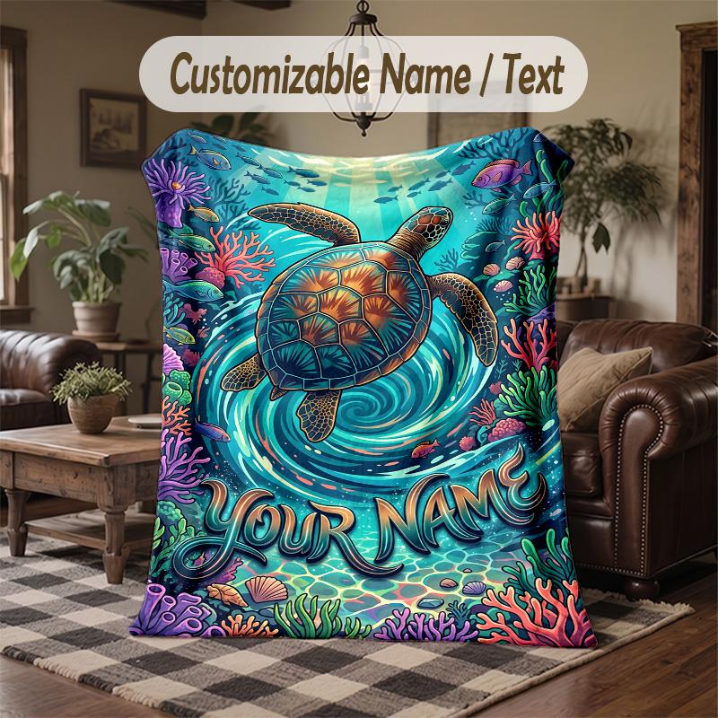 Northern Lights Bear Theme Throw Blanket Custom Name Text Personalized Blanket Soft Cozy Blanket for Home Sofa Bed