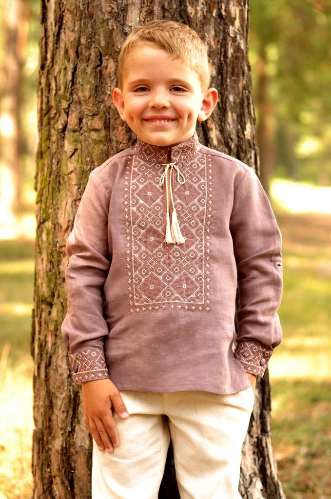 Ethnic Long Sleeve Embroidered Baby Shirt, Ukrainian Embroidered Shirt, Folk Boy Embroidered Shirt, Natural Linen