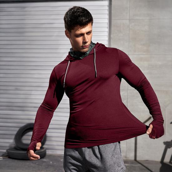 Herren Hoodie mit Gesichtspolster Kompression Langarm Basisschicht Schnelltrocknend Winter Ski Laufen Unterhemd